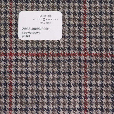 2593-0059/0001 Cerruti Lanificio - Vải Suit 100% Wool - Xanh Đỏ Caro Trắng